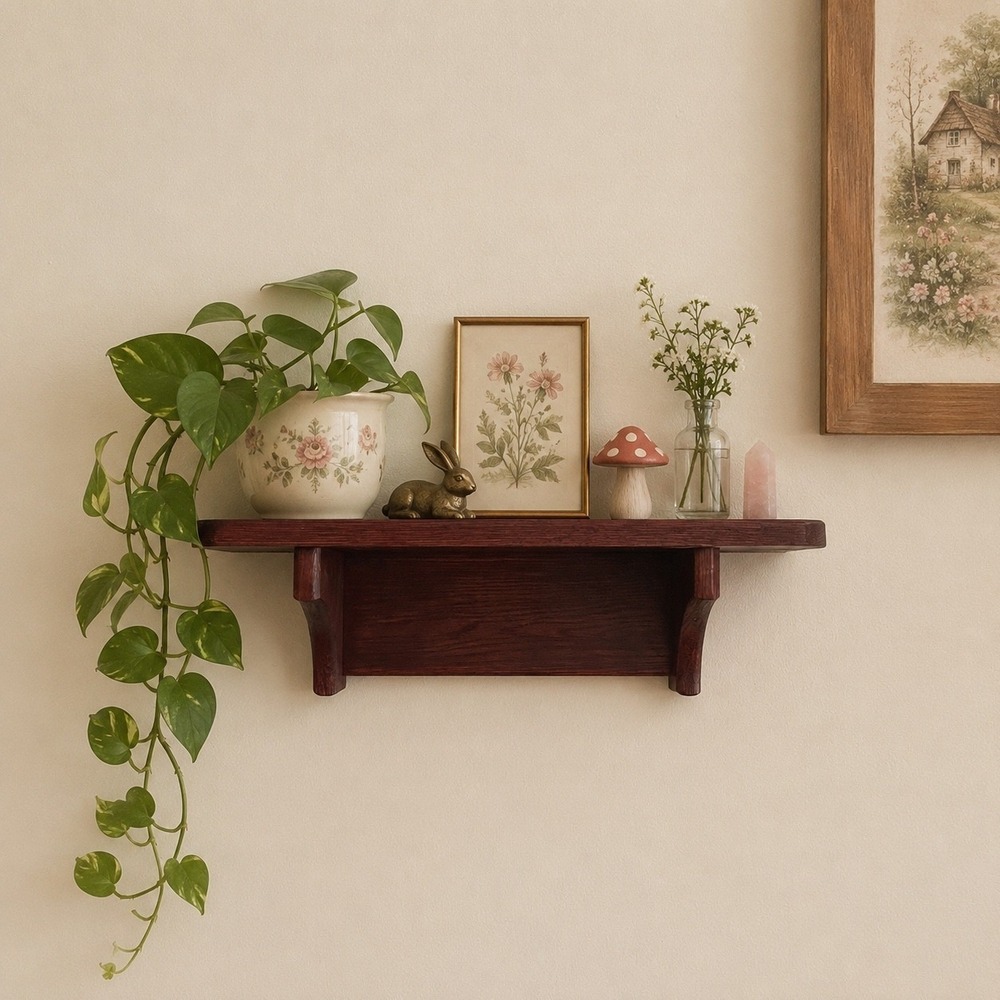 Vtg Wooden Wall Display Shelf Cottage Farmhouse Trinket 18" granny witch plant